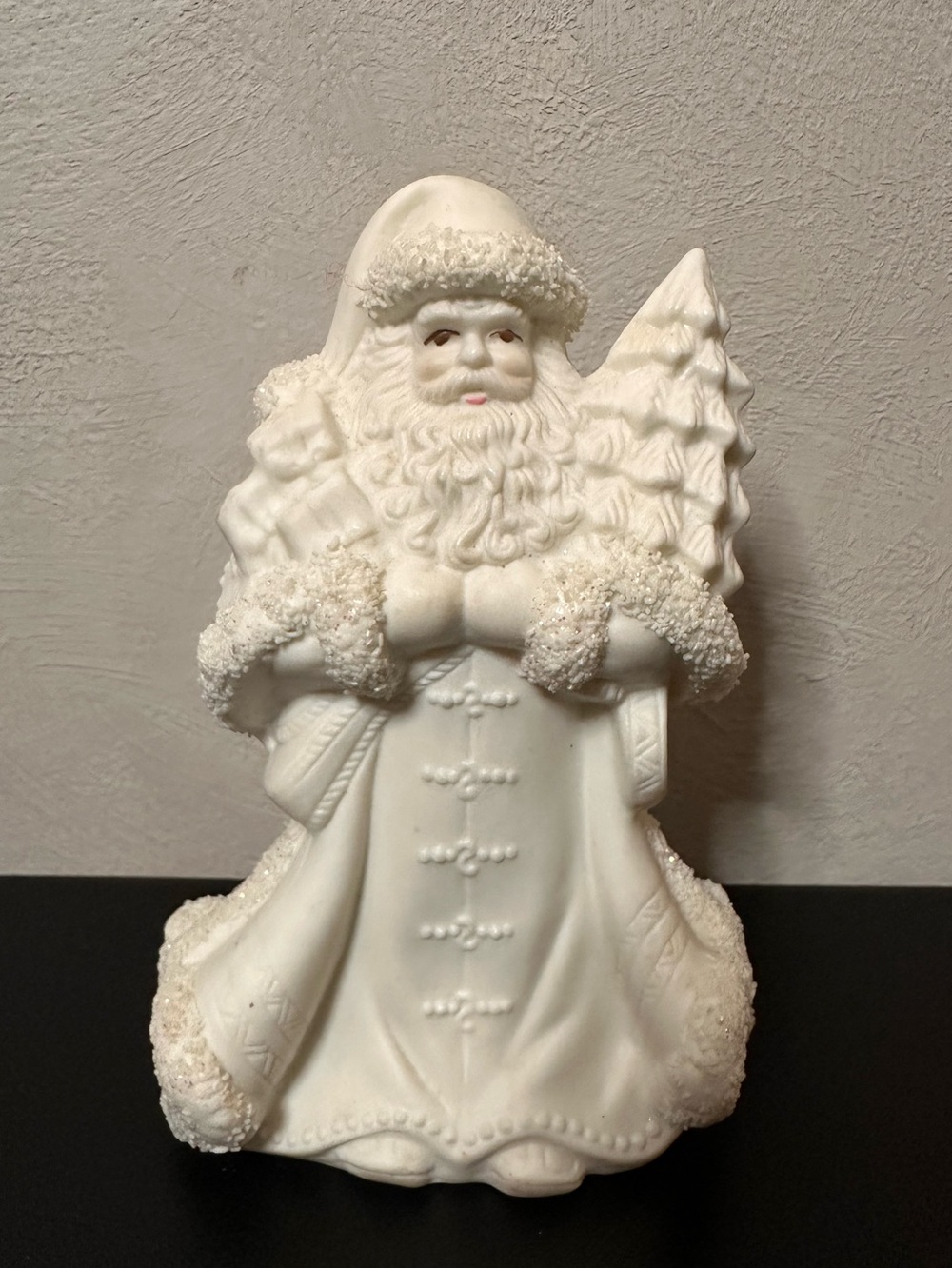 K's Collection White Glitter Porcelain Santa Clause Christmas 6" Figurine Vtg